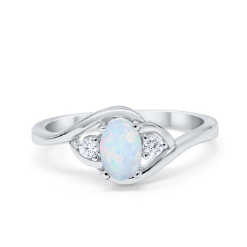 Wedding Ring Oval Cut Lab Created White Opal 925 Sterling Silver